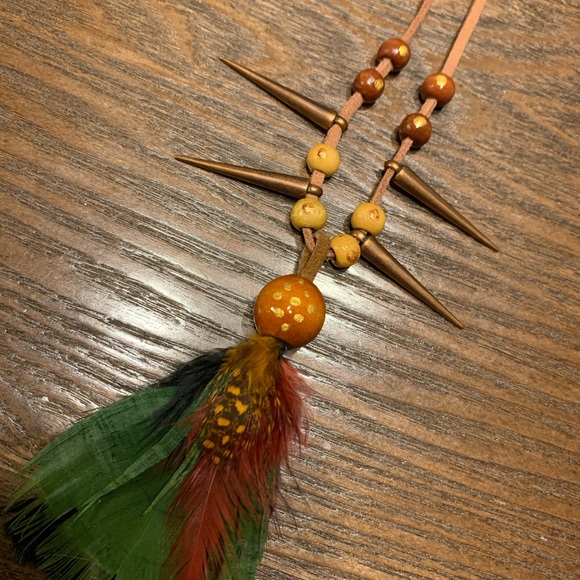 Golden Feather Spiked Necklace 20" ONE OF A KIND HANDMADE NWOT - Picture 2 of 5